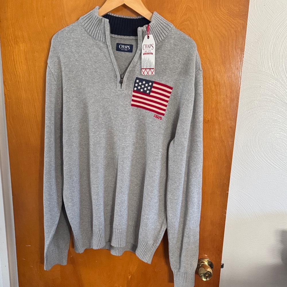 Chaps Flag Sweater Mens XL Gray
